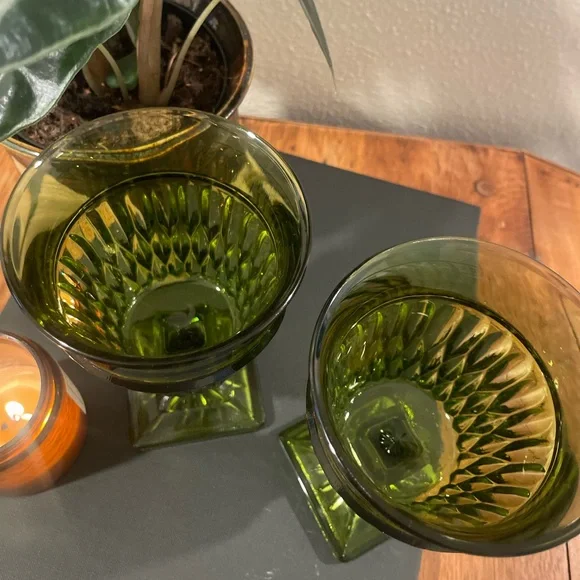 Vintage Indiana Glass Mt. Vernon Avocado Green Goblets – Set of 2 - Picture 3 of 4